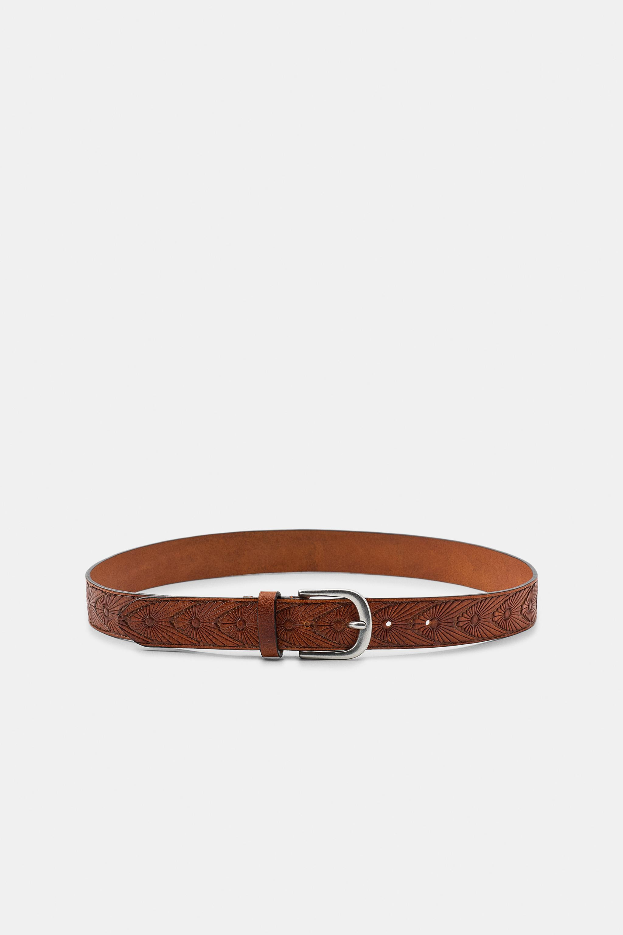 100% CARVED LEATHER BELT | Zara US