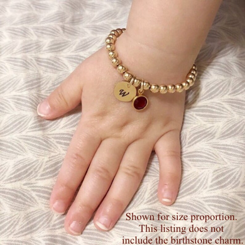 4mm Gold Beaded Initial Charm Bracelet Baby Child Infant Little Girl Teen Tween, Personalized Jew... | Etsy (US)