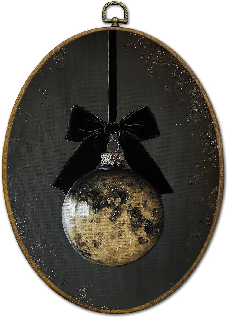 QZQE Vintage Moody Christmas Oval Wall Art Decor Framed, Dark Academia Coquette Bow Xmas Bauble B... | Amazon (US)