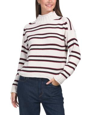 Cotton Long Sleeve Rolled Neck Striped Sweater | TJ Maxx