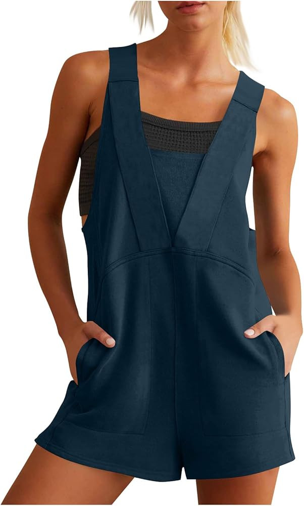 HGps8w Rompers for Women Summer 2025 Casual Sleeveless V Neck Loose One Piece Athletic Shorts Jum... | Amazon (US)