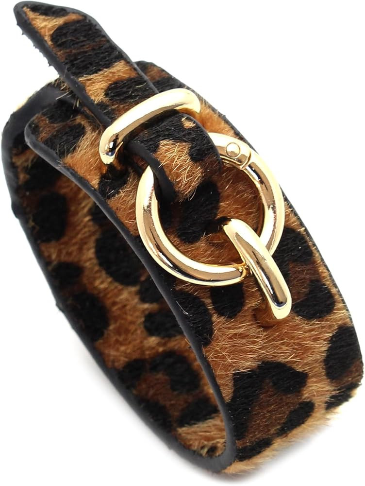 Punk Rock Leopard Pattern Wide Pu Leather Adjustable Cuff Bracelet | Amazon (US)