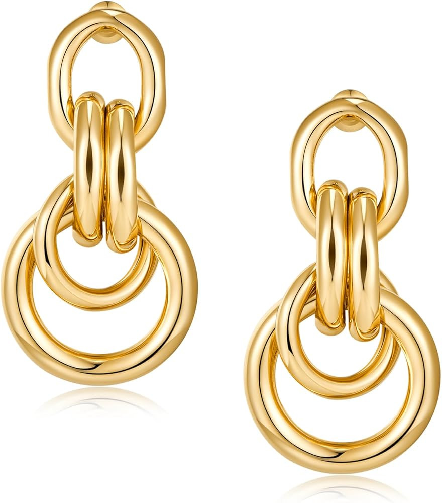 YUJIE Gold Link Earrings for Women, Multi Styles Geometric Link Earrings | Amazon (US)