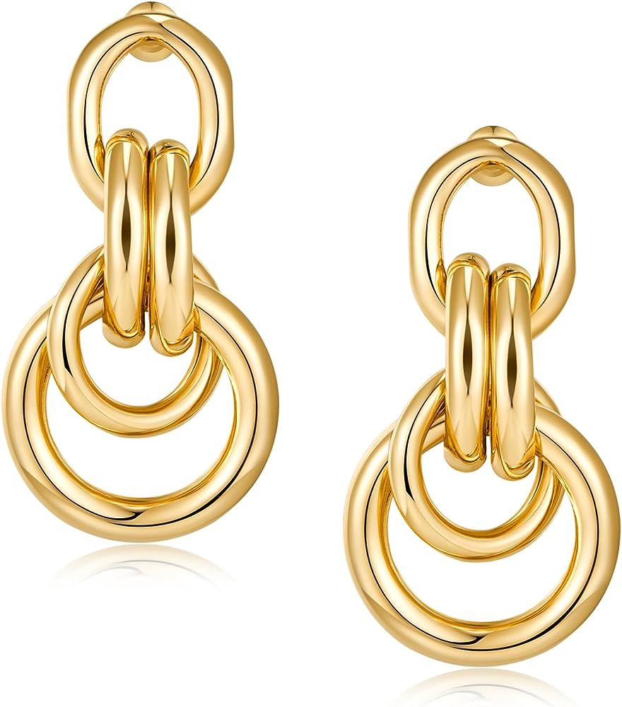 YUJIE Gold Link Earrings for Women, Multi Styles Geometric Link Earrings | Amazon (US)