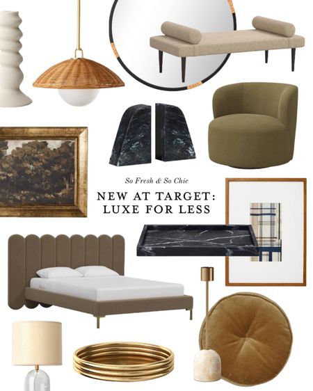 NEW Target decor - luxe look for less!
-
Target home decor - chic home decor - minimalist home decor - studio McGee target threshold - round brown velvet throw pillow - black marble tray - black marble bookends - olive green upholstered curve back swivel chair - affordable arm chair - vintage framed art - round dome wicker pendant light - marble candlestick - minimalist upholstered daybed - round mirror with rattan wrap accents - scallop headboard king size upholstered bed - round gold ribbed tray - minimalist check artwork framed - crate and barrel dupe decor - cb2 dupe decor - living room decor - bedroom furniture 


#LTKhome #LTKstyletip #LTKfindsunder100