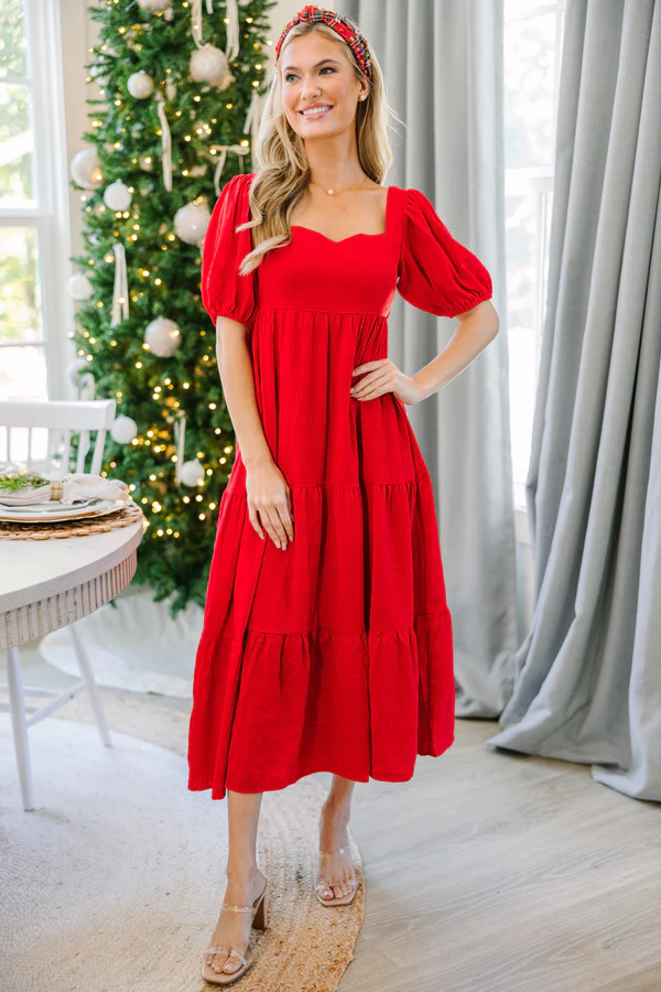 Think About It Red Midi Dress | The Mint Julep Boutique