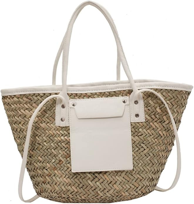 Women Straw Tote Bags Crossbody PU Basket Purse Large Summer Beach Woven Shoulder Handbag | Amazon (US)