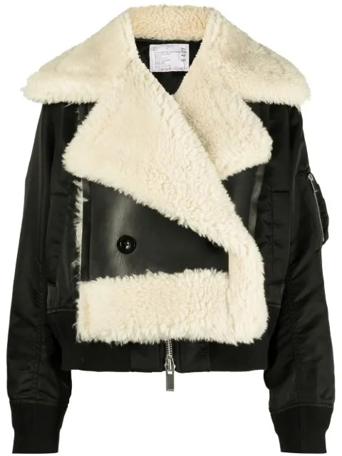 Sacai wool-trim faux-leather Jacket - Farfetch | Farfetch Global