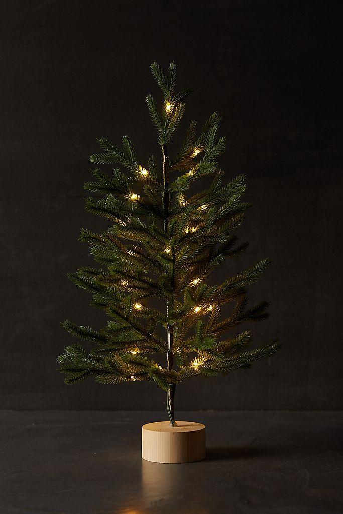 Faux Pre-Lit Tabletop Tree  with Wood Base | Anthropologie (US)