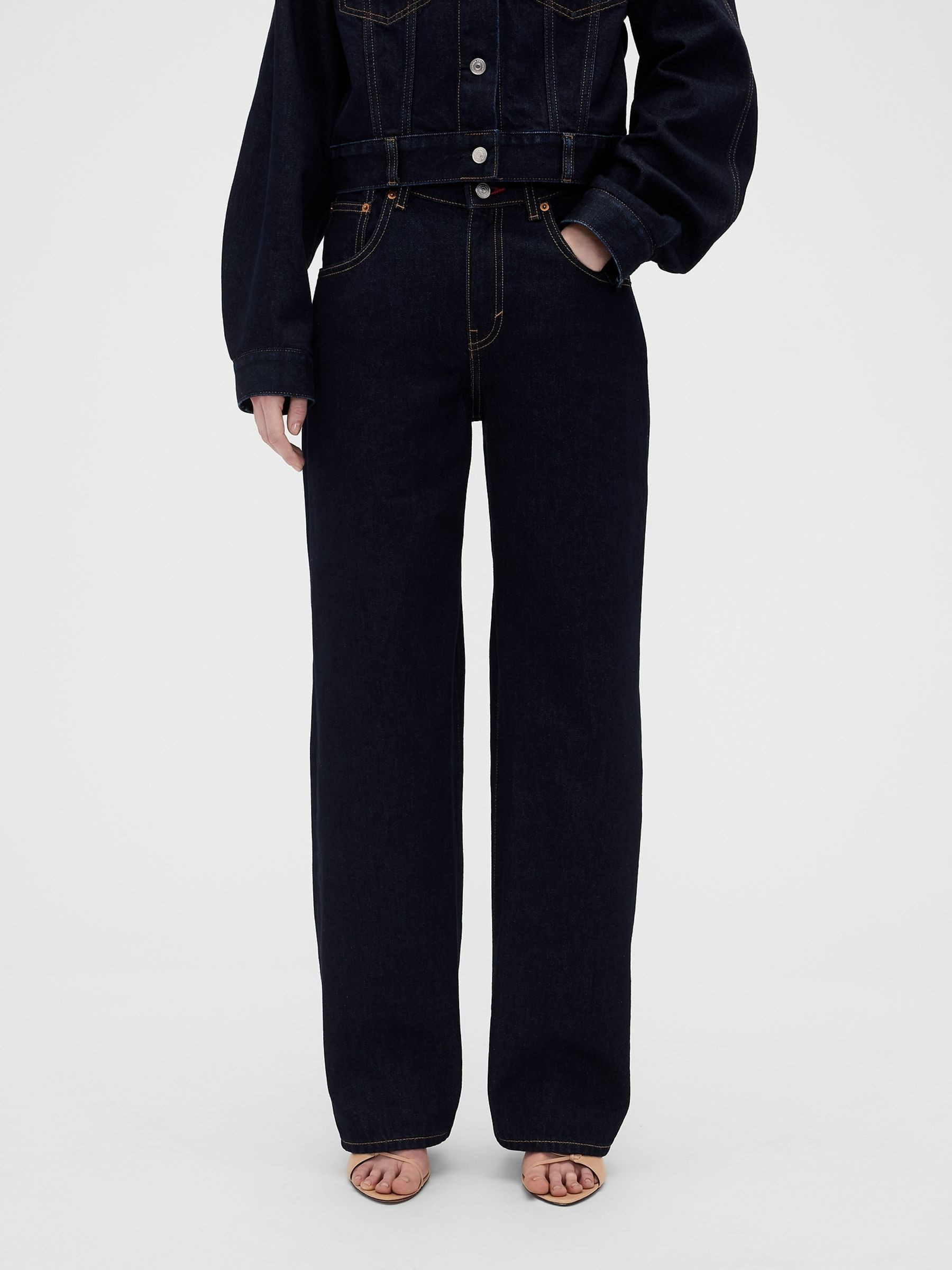 Gap x Victoria Beckham Dark Wash Blue High Waisted Straight Jeans | Gap | GAP UK