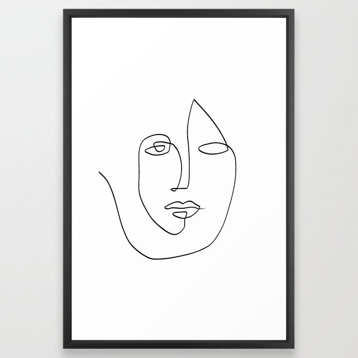 Abstract face One Line Art Framed Art Print | Society6