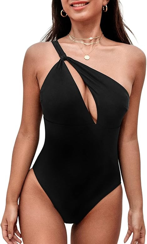 CUPSHE One Piece Swimsuit for Women Bathing Suit One Shoulder Sexy Cut Out Front Long Torso Solid... | Amazon (US)