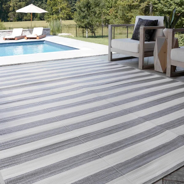 Rectangle Baltras Striped Machine Made Polypropylene Indoor/Outdoor Area Rug in Gray | Wayfair North America