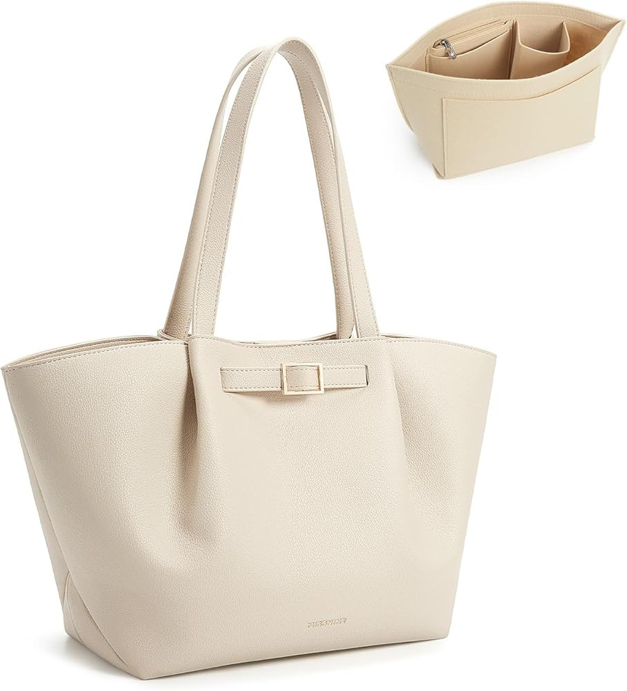 Missnine Large Work Tote Bag for Women with Felt Organizer Insert, Designer Handbags Pu Leather W... | Amazon (US)