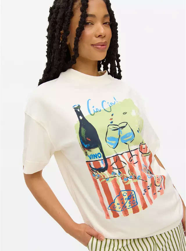 Cream Vino Graphic Oversized T-Shirt L | Tu Clothing