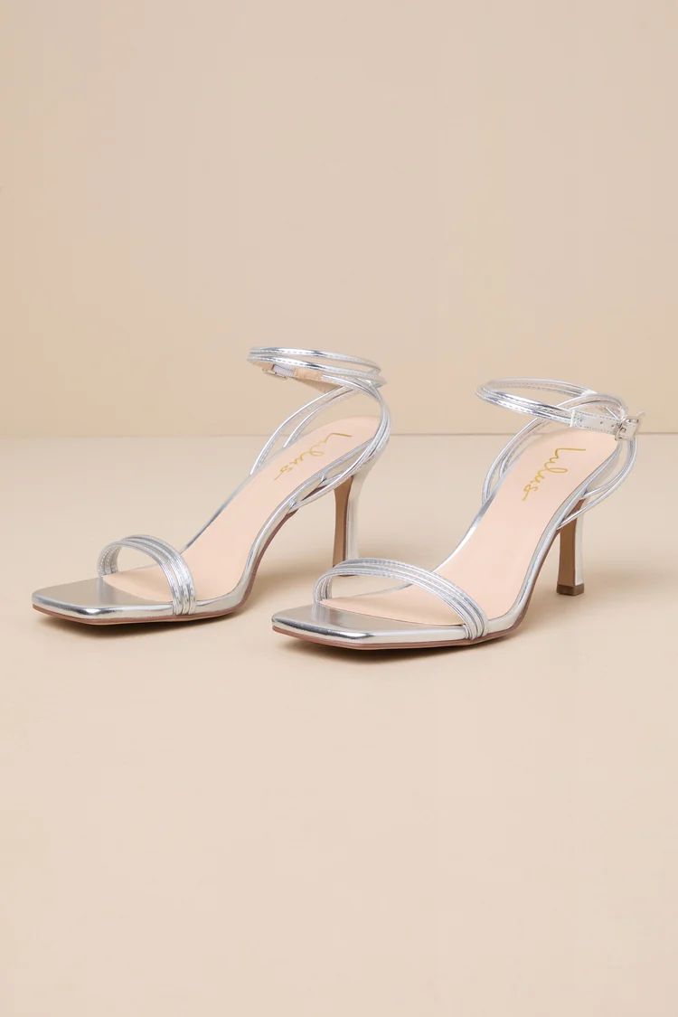 Ellara Silver Metallic Strappy Square-Toe High Heel Sandals | Lulus