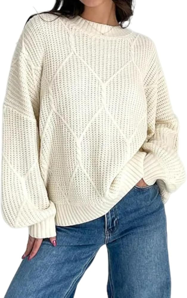 Chunky Sweater Women Oversized Sweaters Y2k Cable Knit Sweater Bell Sleeve Tops Coquette Winter F... | Amazon (US)