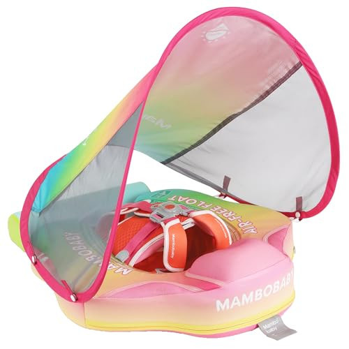 Mambobaby Float with Canopy Baby Swimming Pool Float Non Inflatable Baby Safety Float Upgraded Tail Soft Skin-Friendly Material Swim Float for Toddler Infant 3-24 Months, Rainbow | Amazon (US)