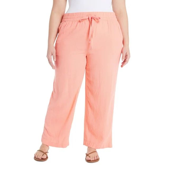 Terra & Sky Women’s Plus Size Linen Blend Wide Leg Pants, 28” Inseam, Sizes 0X-5X | Walmart (US)