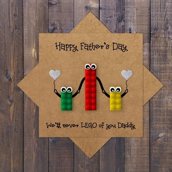 Father's Day Card (2 children) - Made with genuine LEGO (Detachable) | Etsy (US)