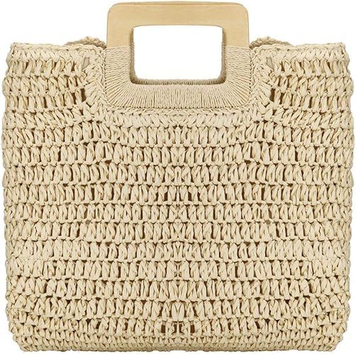 Large Handwoven Straw Bag Travel Shopping Handbag Woven Straw Beach Bag for Women Girls | Amazon (US)