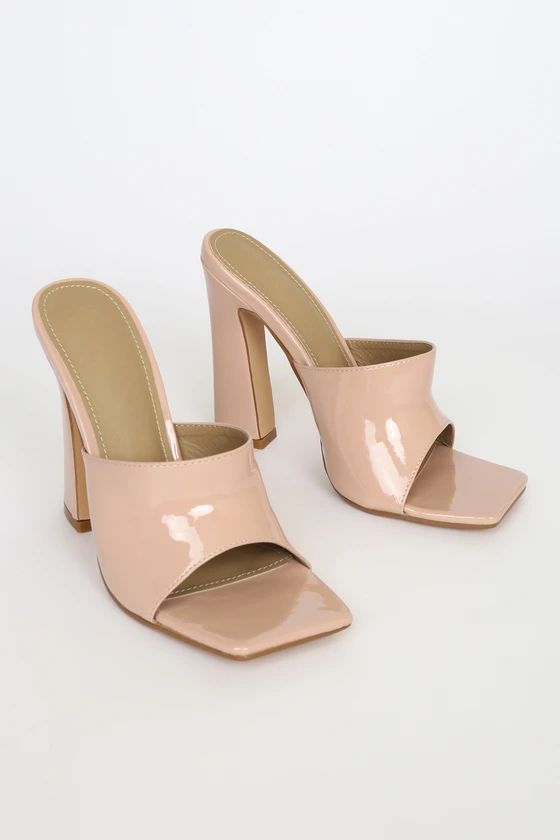 Briannah Light Nude Patent High Heel Slide Sandals | Lulus (US)