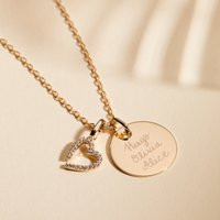 Personalised Crystal Heart Charm Necklace, Merci Maman Gift For Her, Personalised Disc With Names, Hand-Engraved Gift, 30Th Birthday | Etsy (US)