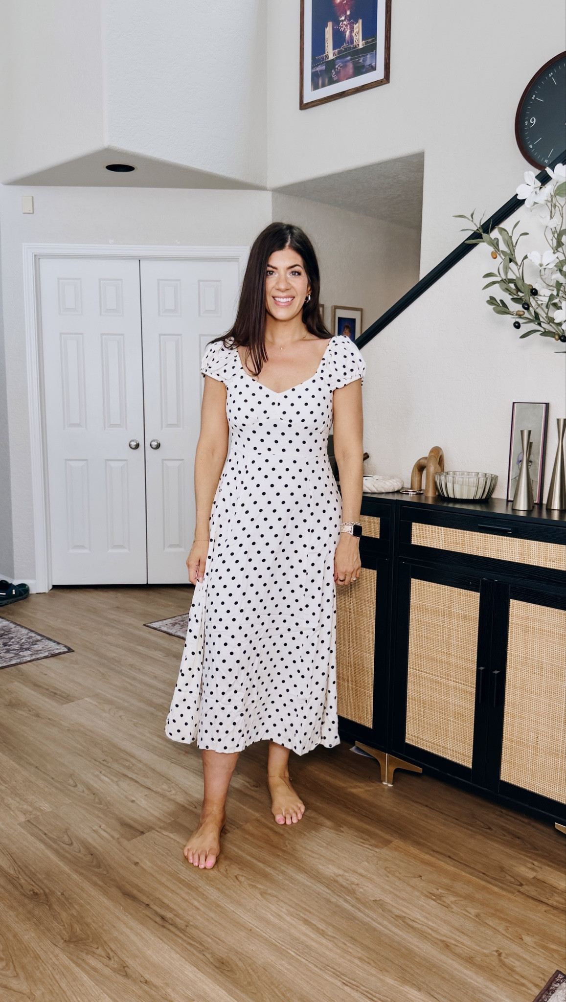Old navy sale
In a medium tall polka dot dress 

#LTKSaleAlert #LTKOver40 #LTKMidsize