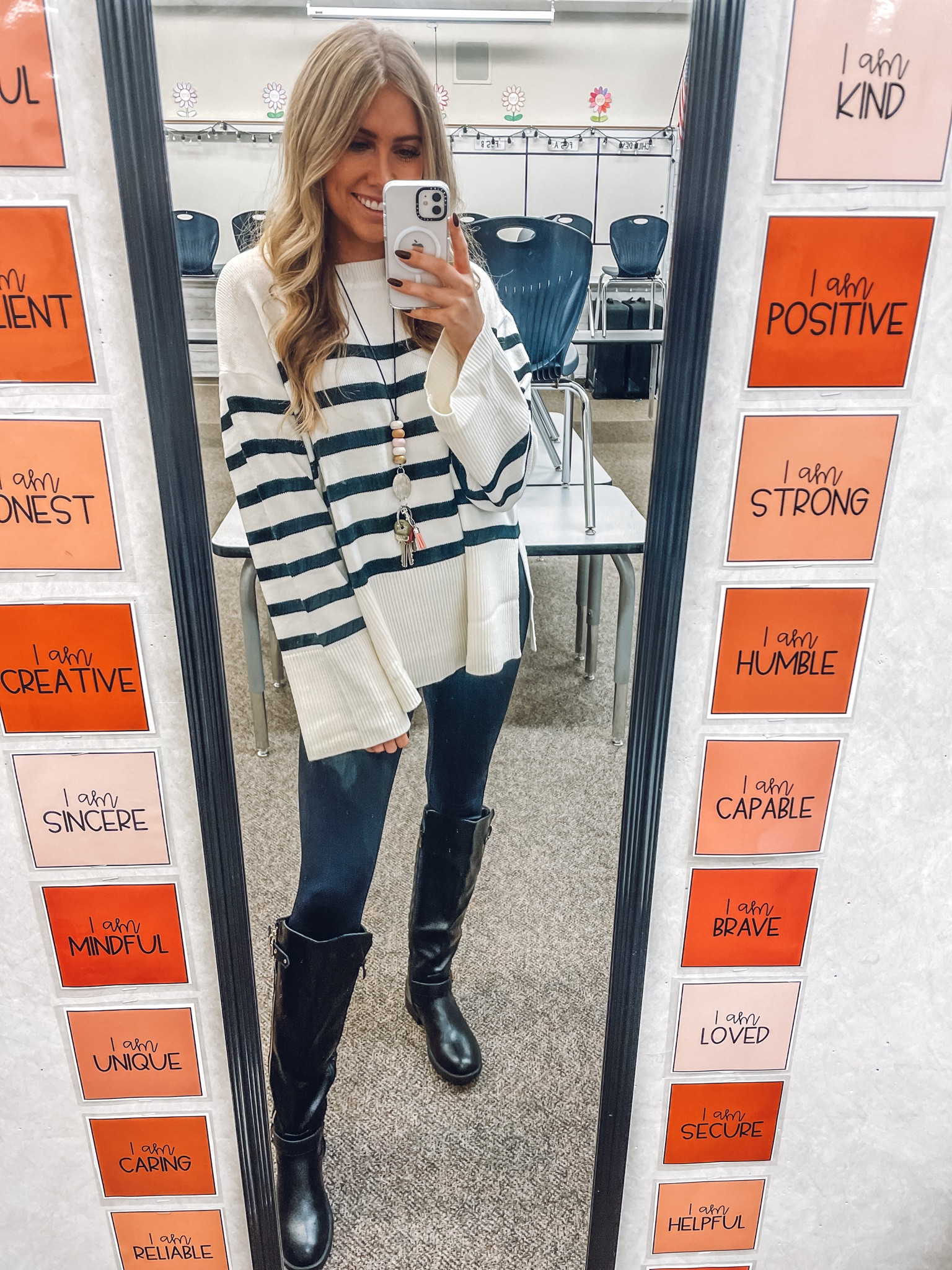 teacher outfit for a rainy day!
Black Boots: I sized up half 
Leggings: true to size
Sweater: I am wearing my usual size M!

| fall outfit | teacher outfits | fall fashion | teacher fashion | amazon fashion 

#LTKfindsunder100 #LTKworkwear #LTKSeasonal
