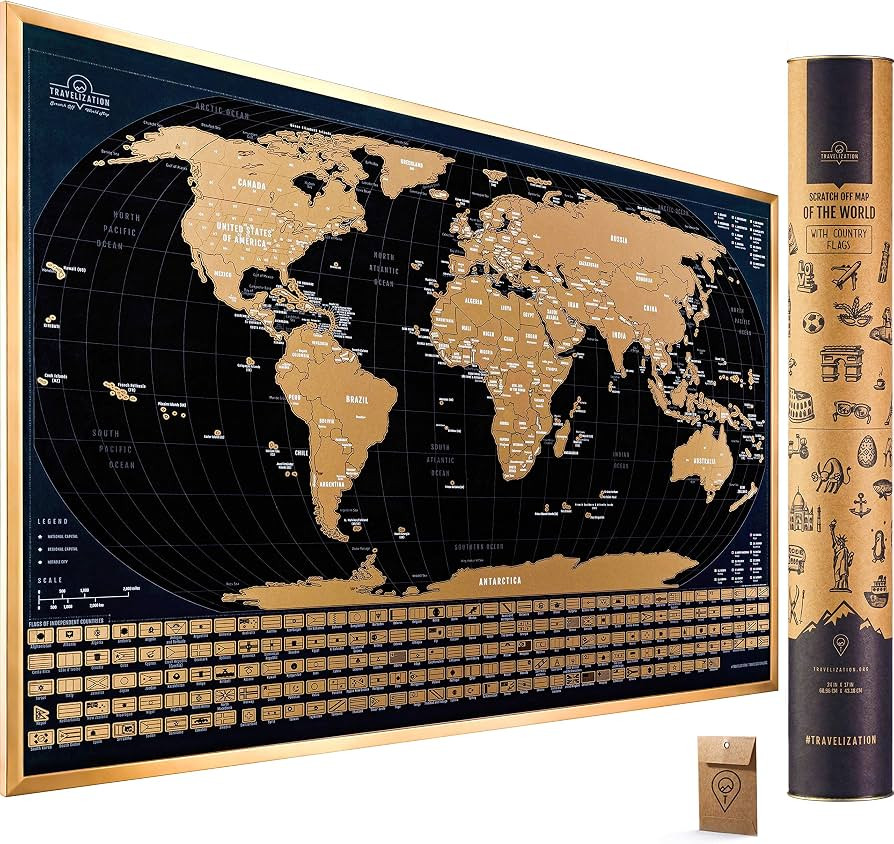 Travelization Scratch Off World Map with 196 Country Flags 24" x 17" Frameable Travel Map with Vi... | Amazon (US)