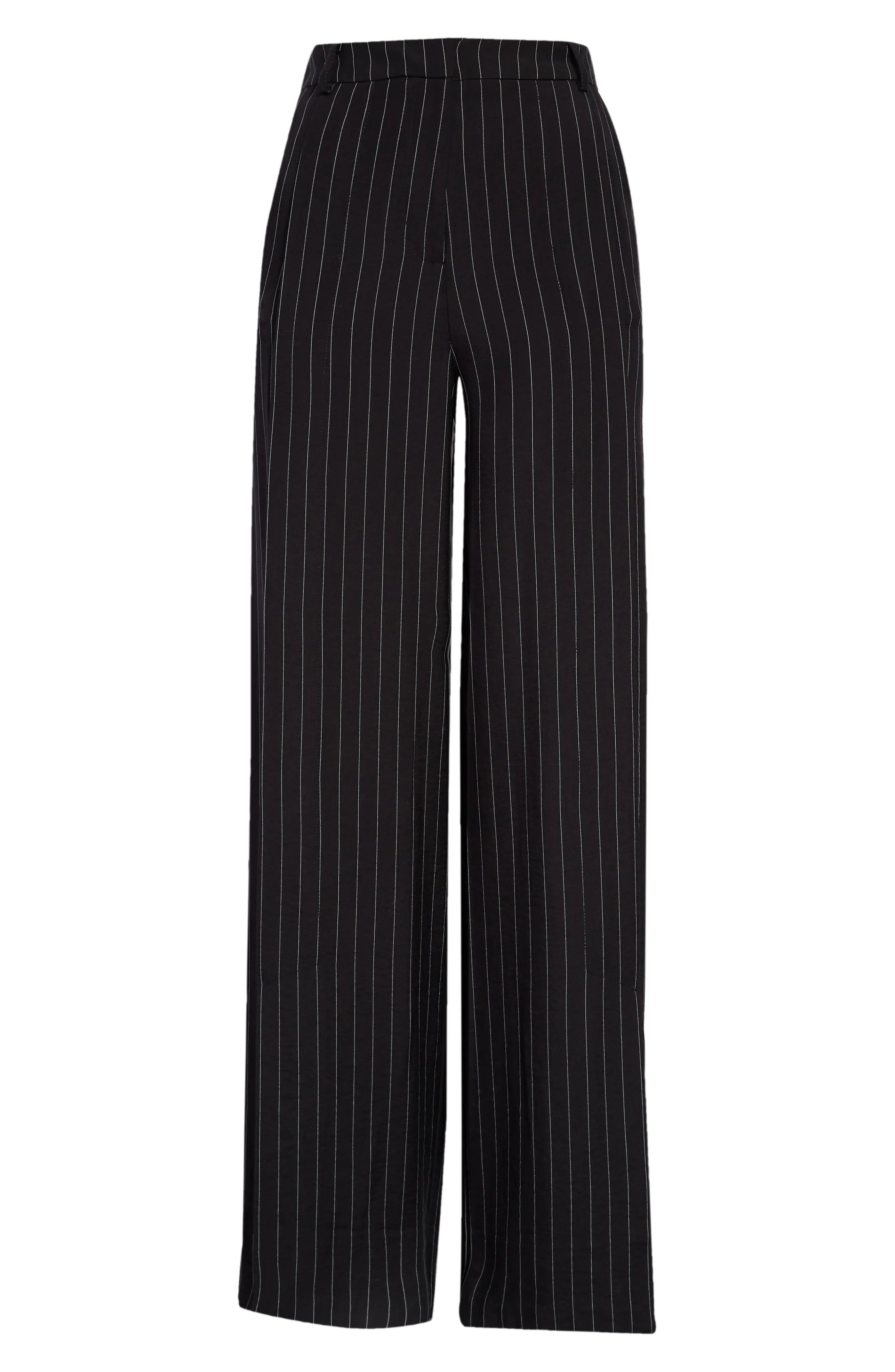 Topshop Pinstripe Wide Leg Pants in Black at Nordstrom, Size 10 Us | Nordstrom