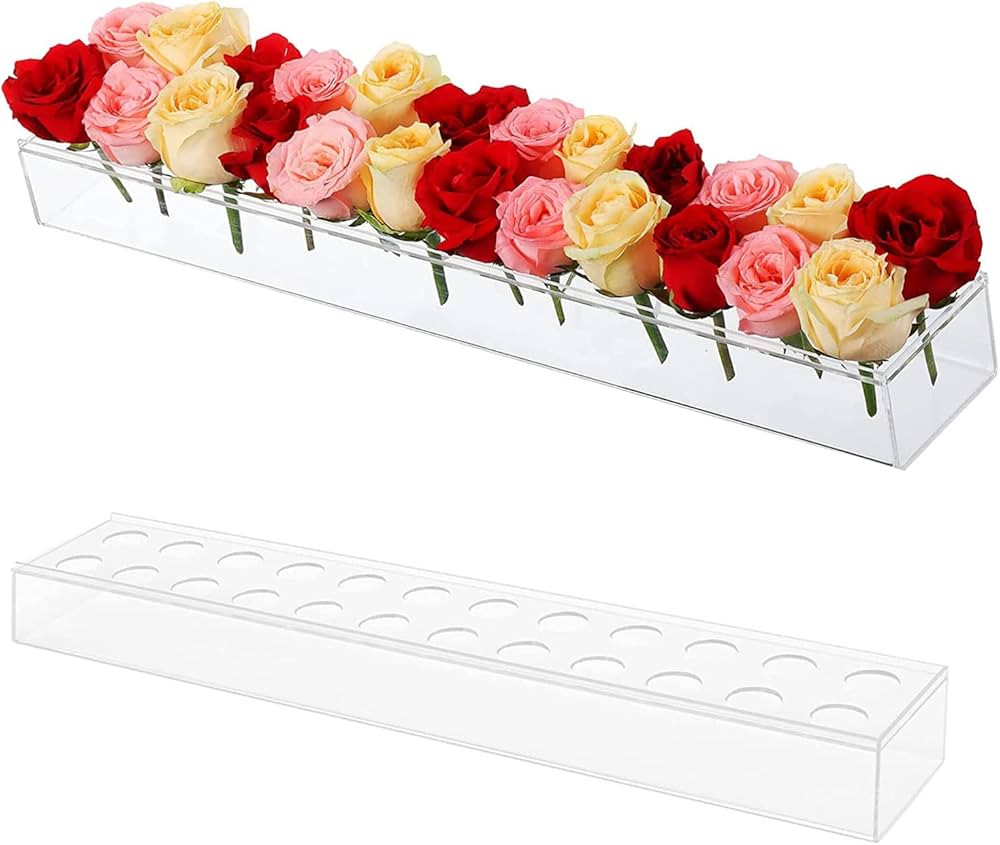 Rectangular Floral Centerpiece for Dining Table, Clear Acrylic Flower Vase, Modern Dining Table F... | Amazon (US)