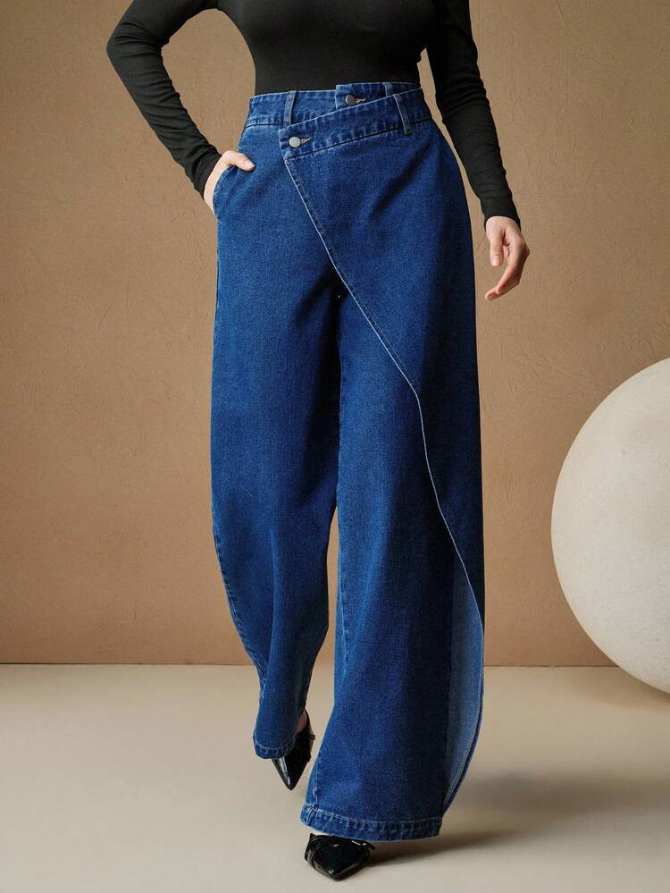 Anewsta Nuevos Jeans De Diseño Asimétrico Para Mujeres, Adecuados Para El Día De San Valentín Y El Día De La Madre | SHEIN