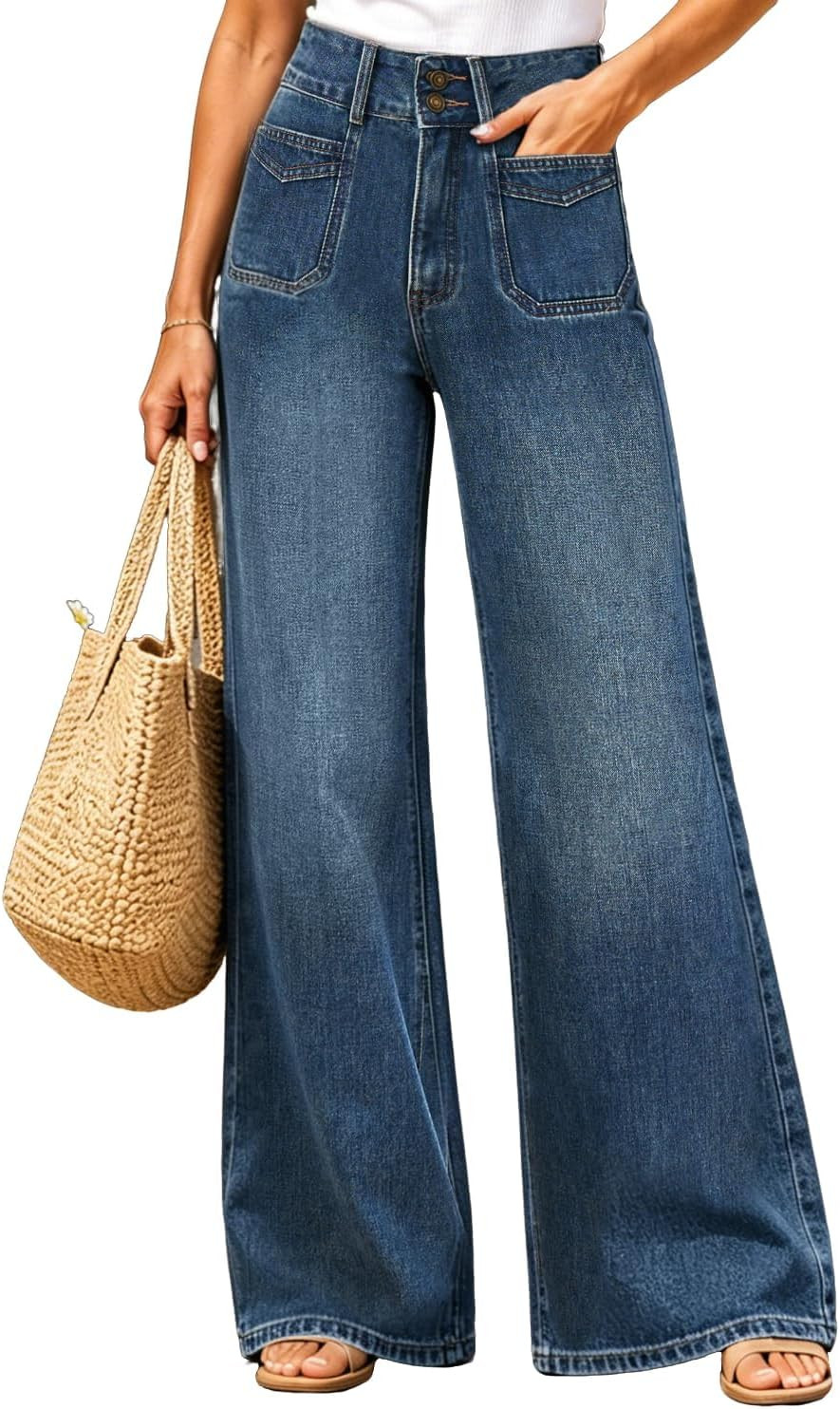 Women Wide Leg Jeans High Waisted Tummy Control Baggy Denim Pants | Amazon (US)