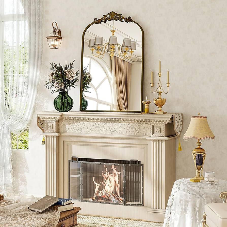 BEAUTYPEAK 20x30 Arched Mirror, Gold Traditional Vintage Ornate Baroque Wall Mirror, Brass Mirror... | Amazon (US)