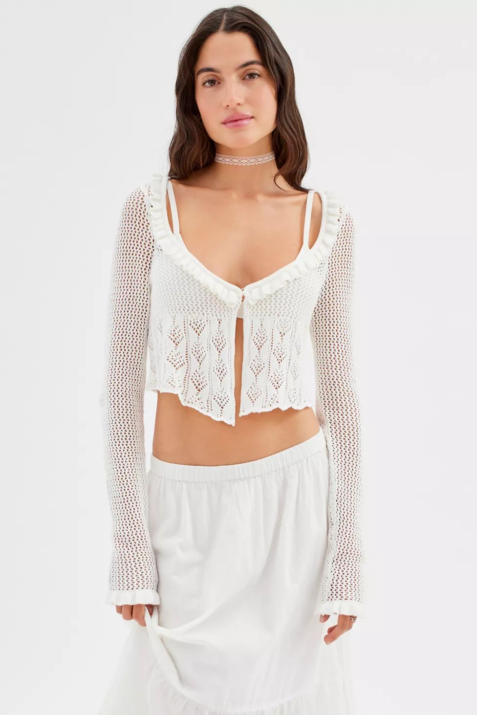 UO Lily Open-Knit Flyaway Cardigan | Urban Outfitters (US and RoW)