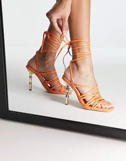 ALDO Bodisse heeled sandal with bamboo detail in orange | ASOS (Global)