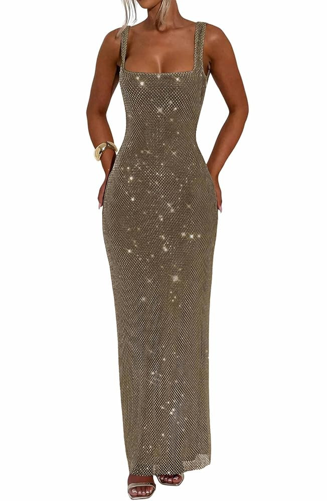Sexy Sparky Sequin Prom Dress Square Neck Bodycon Formal Party Club Gown Tube Maxi Evening Dress | Amazon (US)