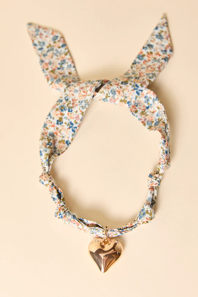 Nora Blue Puff Heart Scarf Necklace | Pink Lily
