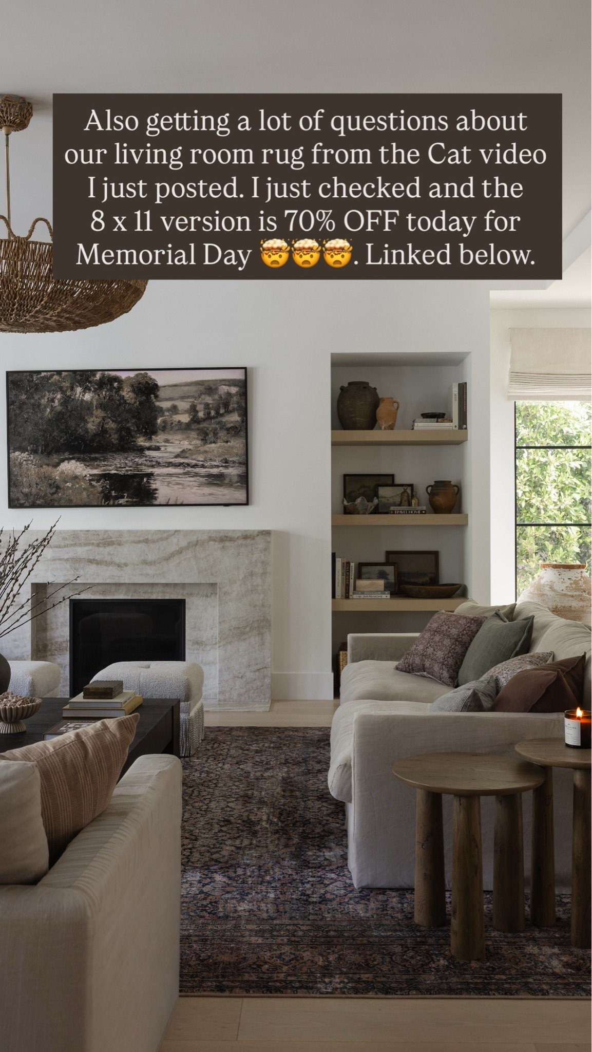 Our rug in the 8 x 11 version is 70% off for Memorial Day! I absolutely love it in our living room. It’s also super super soft so it would be perfect for a bedroom too. Linking a few other things we have in our living room as well.