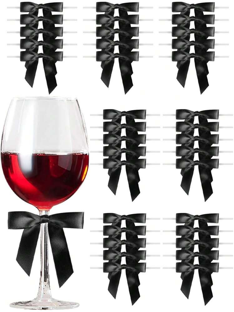 20pcs Satin Ribbon Black Bow Decor,Premade Pink Twist Tie Bows,For Gift Wrapping Black Bow,Treat Bags Party Favors Wedding Decorations | SHEIN