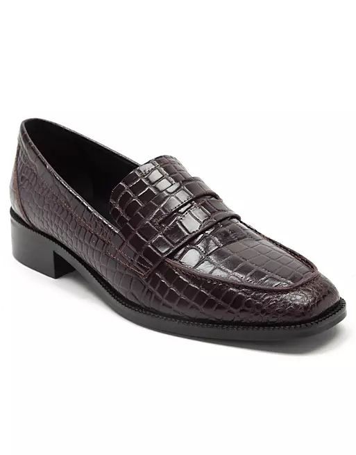 Off The Hook kew slip on loafer leather shoe in burgundy | ASOS (Global)