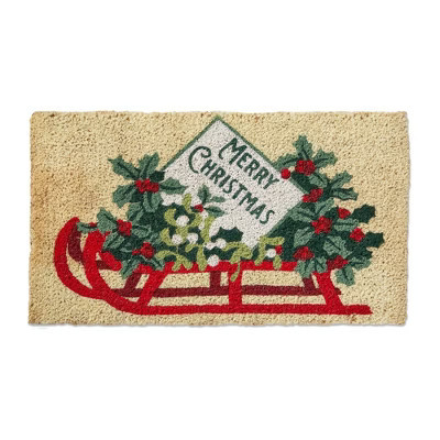 tag Merry Christmas Sled Coir Door Mat - Natural Multicolor Doormat 30x17 inches, Easy to Clean, Festive Holiday Decor | Target