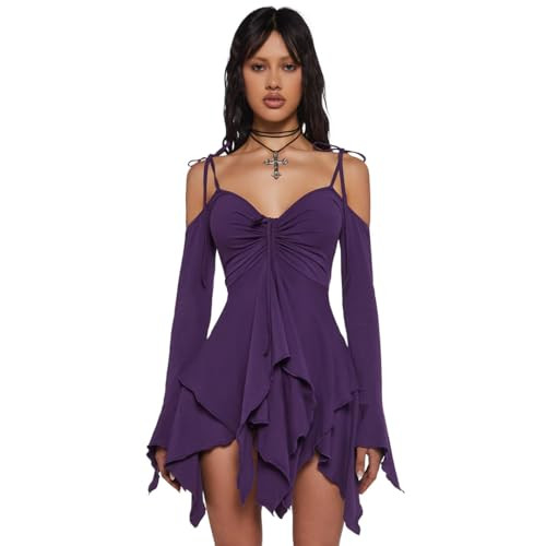 Dolls Kill F is for Fairies Handkerchief Dress by Current Mood - Off-Shoulder, Custom Fit Dress, Perfect for Fairycore Fashion - Violet, X-Small | Amazon (US)