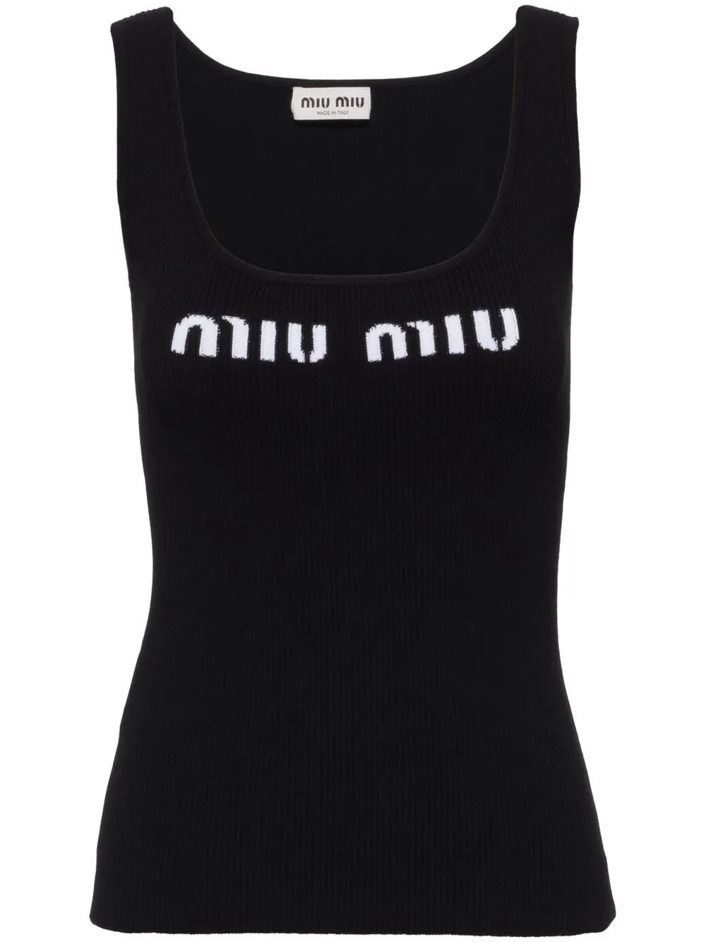 Miu Miu logo-knit Ribbed Tank Top | Black | FARFETCH | Farfetch Global