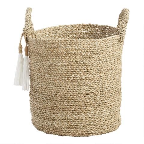 Small Seagrass Delilah Tote Basket with Tassels | World Market