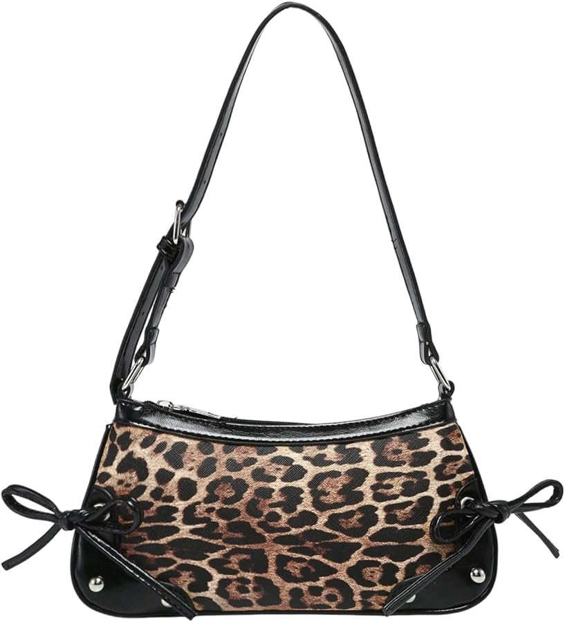 Floerns Women's Y2k Cheetah Print Shoulder Bag Cute Bow Tie Leather Vintage Handbag | Amazon (US)