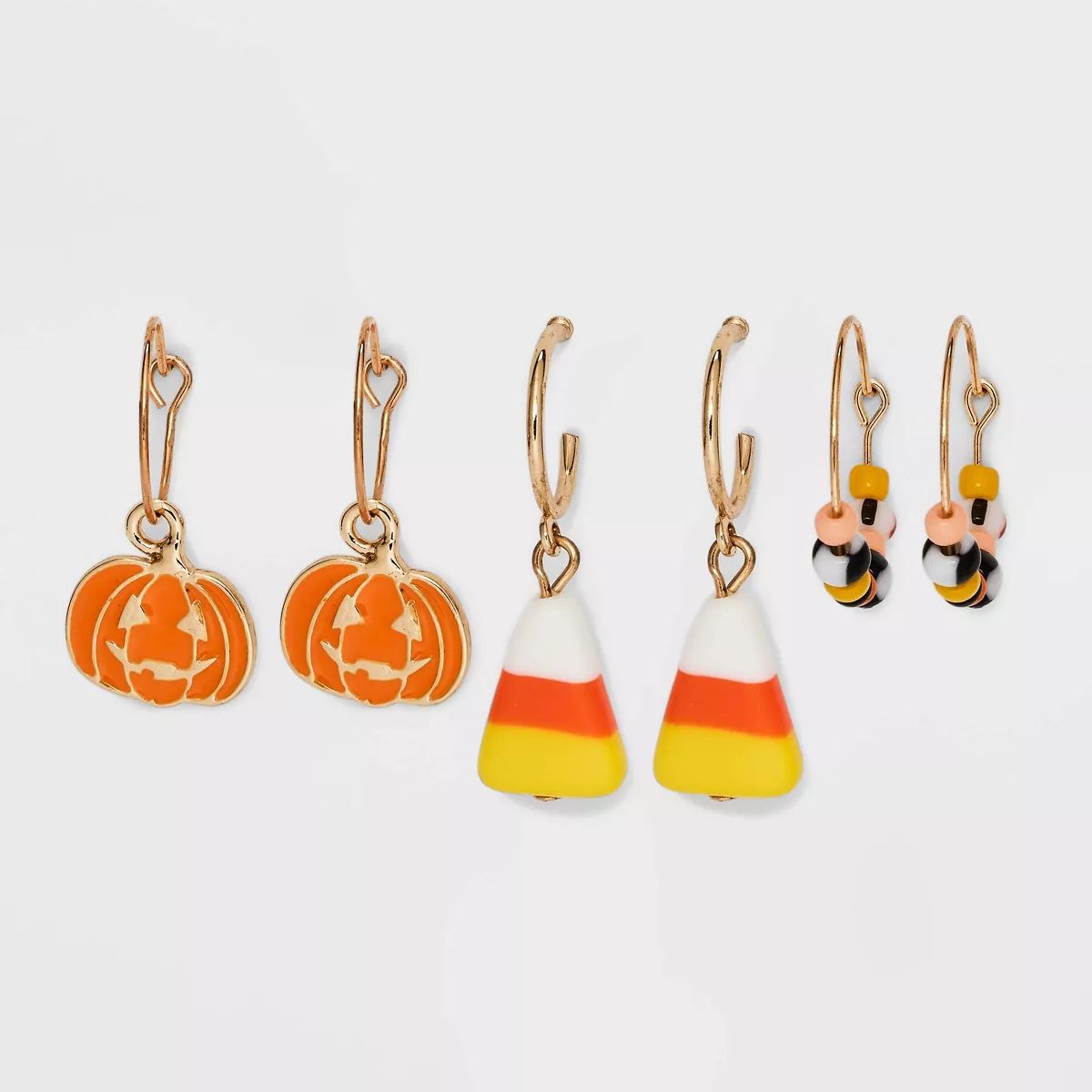 Halloween Pumpkin Candy Corn Beaded Hoop Earring Set 3pc | Target