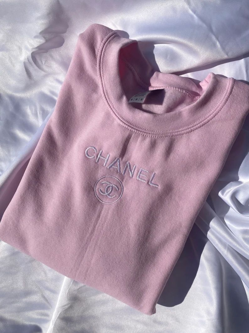 Light Pink C h a n e l Inspired Embroidered Crewneck | Etsy (US)