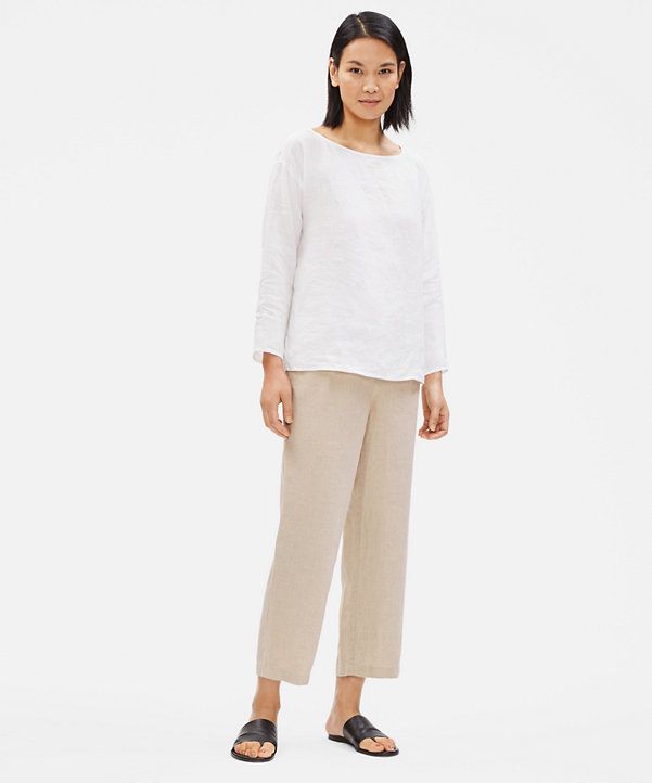 Organic Linen Straight Cropped Pant | Eileen Fisher